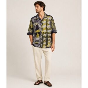 Mossimo Dutti Modern Button Front Shirt Mens‎ 44/17.5 Slim Fit Purple Abstract